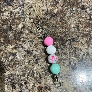 Beaded Keychain Charm with Pink, White, Floral & Mint Beads 15MM